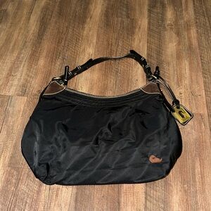 DOONEY AND BOURKE Large Nylon Curved Leather Trim Vintage Bag, Black‎ and Tan